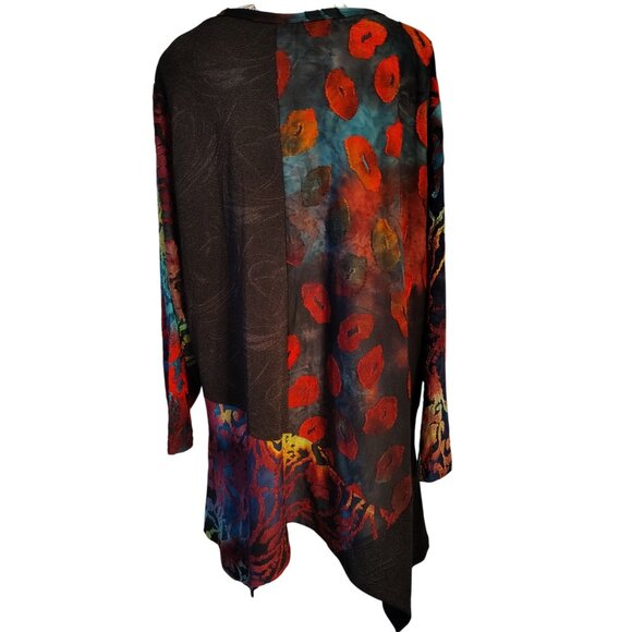 Calessa 3X Tunic Top, Multicolor Lagenlook Art to Wear Plus Size Rayon Blend - Picture 2 of 6